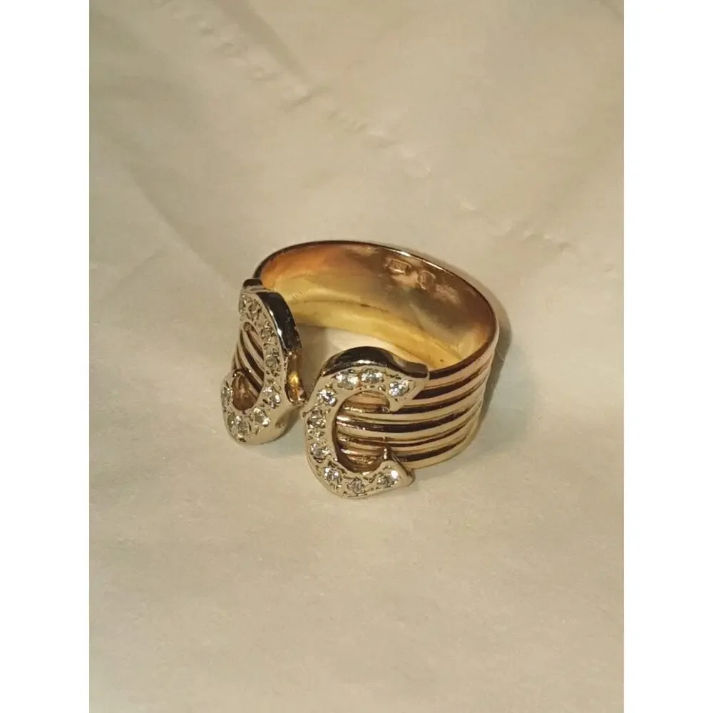 14K Tri-Color Gold Open Cuff Ring Pave Sparkling Stones Statement Bold Design